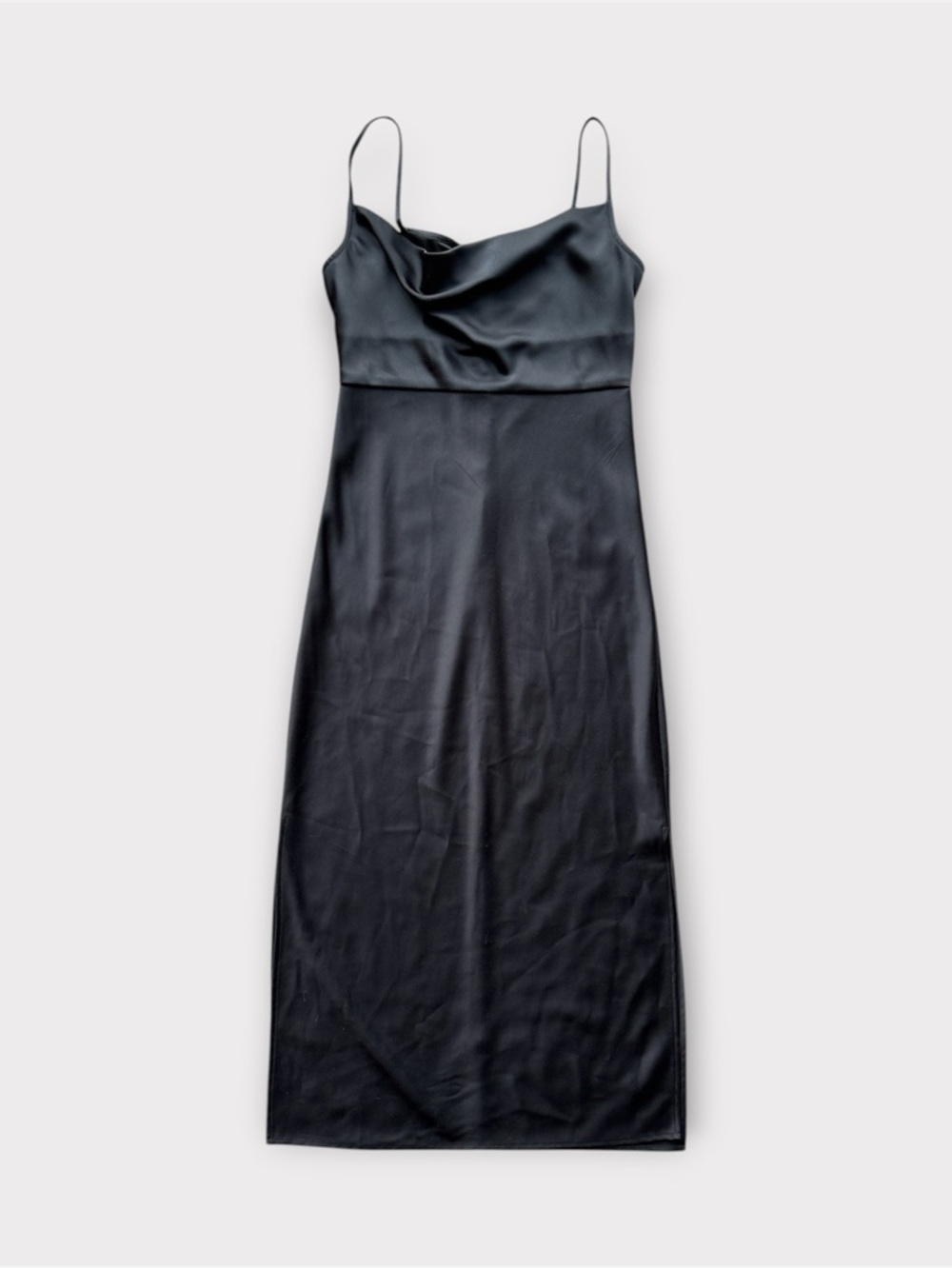 Anthropologie BHLDN Cali Cowl Neck Midi Maxi Black Satin Slip Dress size 12